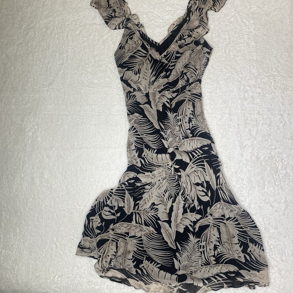 Vintage line floral sleeveless ruffled straps v neck mid length tapered dress S - Picture 8 of 11